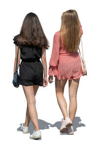 two girls walking seen from back angle