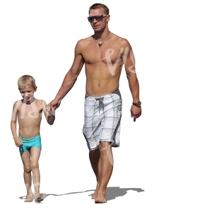 father and son walking on the beach