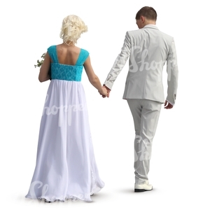 couple in formal clothes walking hand in hand