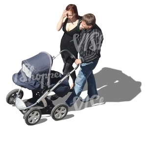 couple walking a baby