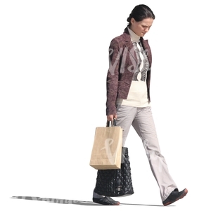 woman with two bags walking