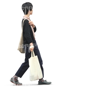 cut out asian woman with a shopping bag