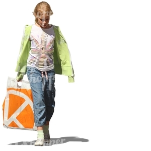 girl with a shopping bag walking