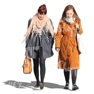 two women walking in springtime