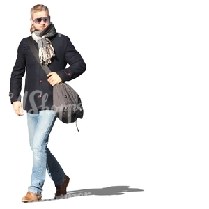man with sunglasses walking in autumn