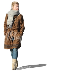 woman with a big scarf walking