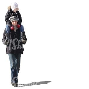 man carrying a child on his shoulders