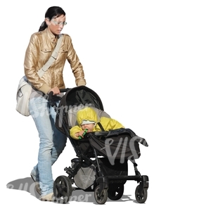 cut out woman pushing a baby stroller