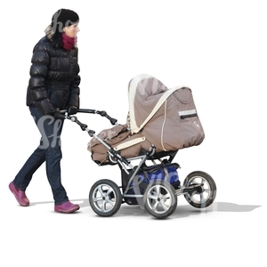 woman walking with a baby carriage
