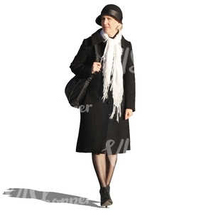 woman with a white scarf walking