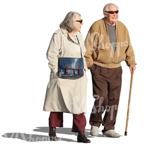 cut out elderly couple walking and talking