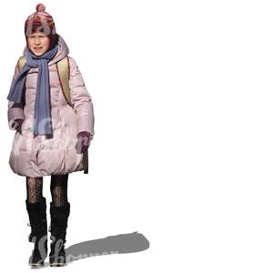 young girl with a winter hat walking