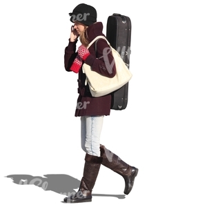 young woman carrying a musical instrument