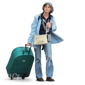 woman walking with a big suitcase