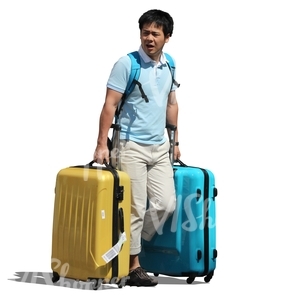 cut out asian man with two suitcases