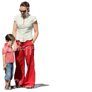 cut out woman standing with her son