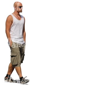 cut out man walking with hands in his pockets