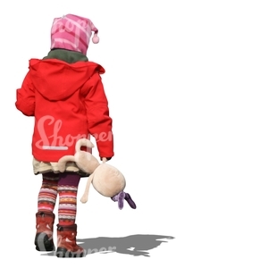 little girl walking with a toy in hand