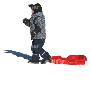 cut out little boy pulling a sledge