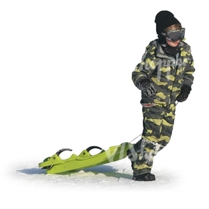 cut out boy pulling a sledge