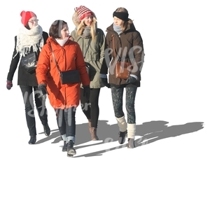 cut out group of women walking in winter