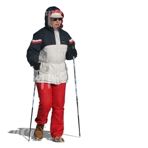 cut out woman doing nordic walking in winter