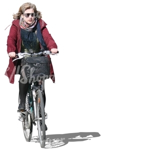 woman with sunglasses riding a city bike