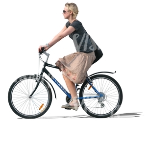 cut out blond woman riding a bike