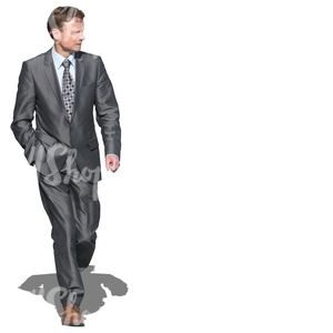 businessman in a grey suit walking