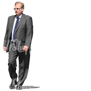 cut out businessman in a grey suit walking