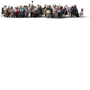 large cut out group of people sitting in a cafe