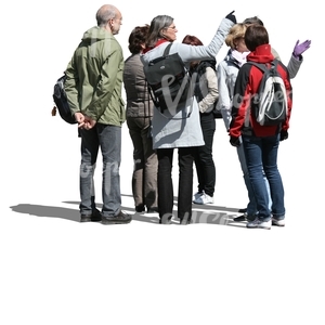cut out group of adults standing and pointing at smth