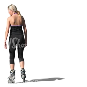 cut out blond woman roller skating