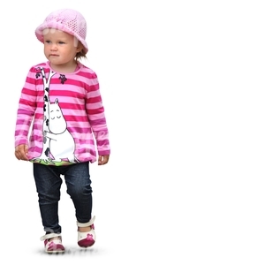 child in a pink costume walking