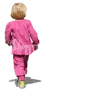 cut out blond girl in pink outfit walking