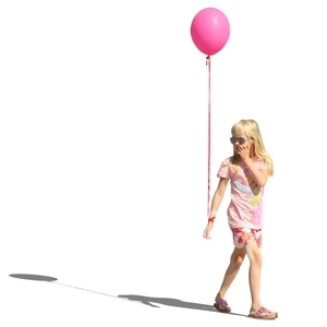 blond girl walking with a balloon in her hand