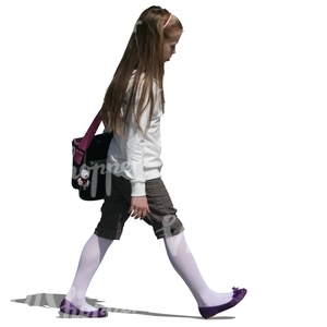 young girl with a scool bag walking