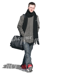 cut out man with a sports bag walking