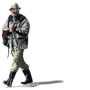 elderly man in wellies walking