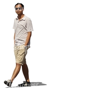 cut out asian man walking hands in pocket