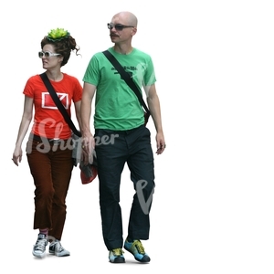 bohemian couple walking hand in hand