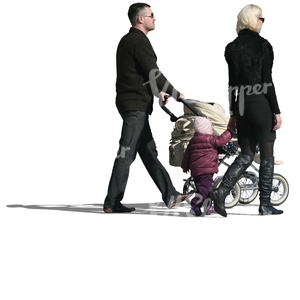 cut out family of three walking