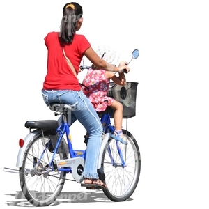woman with a child riding a bicycle