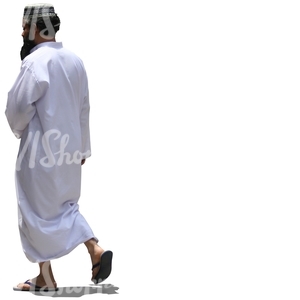 muslim man in a white thobe walking