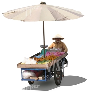 cut out asian street vendor with a cart