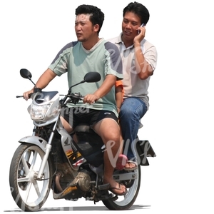 two asian men riding a motorcycle