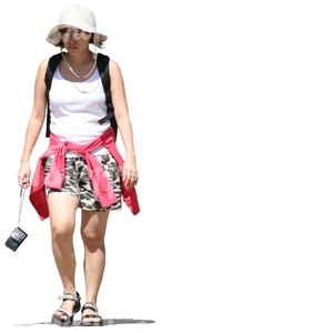 cut out asian woman in shorts walking