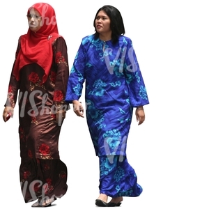 cut out muslim women in colorful abayas walking