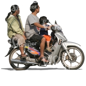 cut out asian family riding a scooter