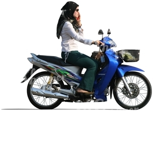 cut out muslim woman riding a motor scooter